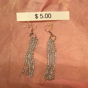 Silver tone 3” long jangling earrings.